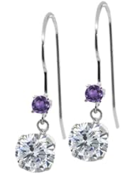 1.12 Ct Round I/J Diamond Purple Amethyst 14K White Gold Earrings
