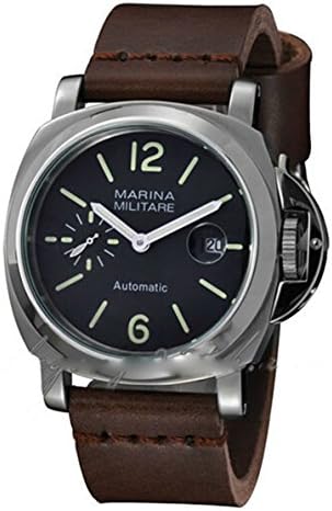 MM 45mm Analog Display Black Dial Silver Case Watch Automatic Men's Watch with Brown Leather Strap