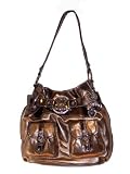 Kathy Van Zeeland Pebble Embossed Pocket Hobo Patent Trim Metal Works Collection