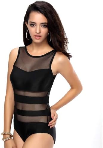 ECOSCO New Arrival Sexy Cut Mesh Patchwork Bikini Swimsuit Swimwear Beachwear (L, Black)