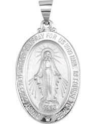Hollow Oval Miraculous Medal Mary Immaculate Conception Pendant 14K Gold White R45333
