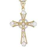 10k Two Tone Gold Diamond Cut Religious Celtic CZ Cross Charm Pendant