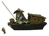 Journey on the Pearl River, chinese fisherman - oriental ceramic figurine