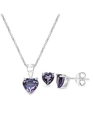 1.90 Carat Amethyst Heart Shape .925 Sterling Silver Earring & Pendant Set