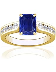 14K Yellow Gold Emerald Cut Blue Sapphire Ring With Sidestones