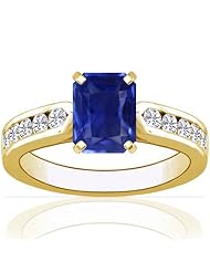 18K Yellow Gold Emerald Cut Blue Sapphire Ring With Sidestones