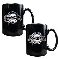 Milwaukee Brewers 2pc Black Ceramic Mug Set - Primary Logo MLB Baseball
