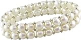 6.5-7mm Cultured Pearl Double-Strand Elastic Bracelet w/Sterling Silver Beads