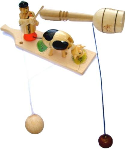 Set of 2 Handcrafted Hand-eye Coordination Wooden Toys: Catch-A-Ball Toss Game and Cowboy Herding Cattle / Cow Carved Toy. Unique GIFT for Christmas / Holidays. Black Friday Deal