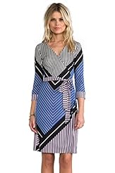 Wrap Chevron Print 3/4 Sleeves Jersey/Silk  Dress