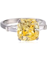 Platinum Plated Sterling Silver Yellow Cushion-Cut Cubic Zirconia Ring