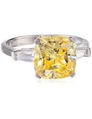 Platinum Plated Sterling Silver Yellow Cushion-Cut Cubic Zirconia Ring