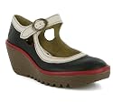 FLY LONDON YORI MARY JANE STYLE WEDGE SHOES BLACK/WHITE/RED