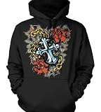 Cross and Roses Mens Tattoo Sweatshirt, Old School Cross Tattoo Style Design Hoodie, XX Large, Kelly 41LsFtKT%2BLL. SL160 Cross and Roses Mens Tattoo Sweatshirt, Old School Cross Tattoo Style Design Hoodie, XX Large, Kelly