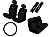 A Set of 12 Piece Universal Fit Waterproof Fabric Racing Sport Type R Seat Covers for Low Back Bucket Seat and Standard Bench Seat - All Black