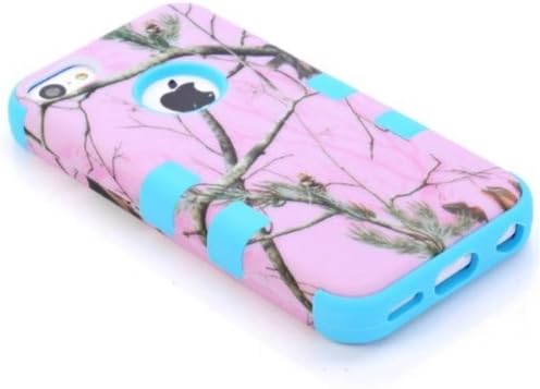 KINGCO Triple Layer Real Tree Branch Camo Design Hybrid High Impact Armor Defender Case Combo for Apple iPhone 5C (Sky Blue)