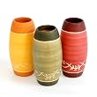 Handmade Decorative Gently Curved Ceramic Flower Vases With Delicate Floral Trim - Set of 3