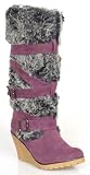Casual FUR Trim Buckle Purple Knee High WINTER BOOTS 6