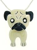 Pug Dog w/ Swinging Legs Pendant Necklace - Fawn & Black Sterling Silver & Enamel