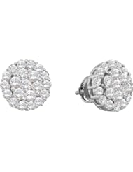 14K White Gold 2.00CT White Round Cut Diamond Flower Earrings