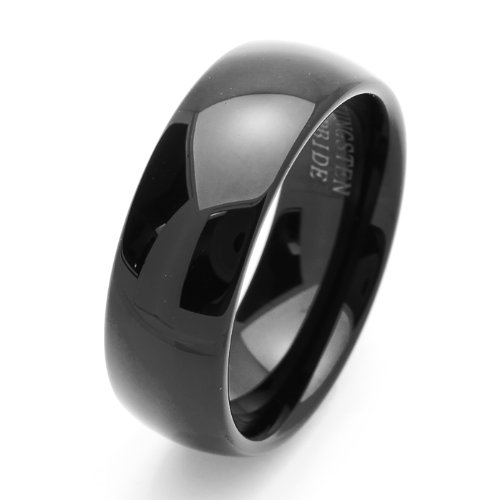 8MM Comfort Fit Tungsten Carbide Wedding Band Black Classic Domed Ring (5 to 15) Cobalt Free