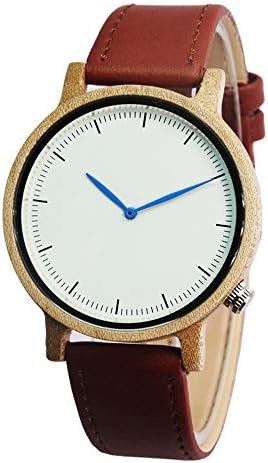 HJIAN Maple Wood Watch Men's Watch 2-hand Watches with Red Leather Strap Groomsmen Watch Christmas Gift