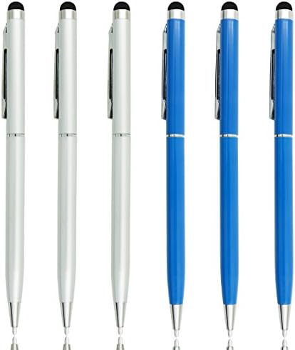 iForever Stylus Pen 2 in 1 Touch Screen Pen &amp; Ballpoint with Black ink and Soft Rubber Tip for iPhone, Samsung, iPad, HTC, LG, Google Nexus, Universal Touch Screens Device (6 Pack) (Silver Blue)