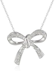10k White Gold Diamond Bow Pendant Necklace (0.05 cttw, I-J Color, I2-I3 Clarity), 18"