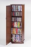 IMAGE OF 2 Sided Spinning Multimedia Storage Tower with Doors in Walnut Finish