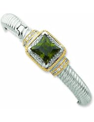 Sterling Silver & Gold-plated Green CZ Hinged Cuff Bangle