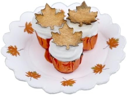 Dollhouse Miniature Three Autumn Leaves Cupcakes on Doily