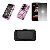 Black Leather Case Pouch with Belt Clip and Belt Loops + Pink Peace Sign wi ....