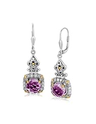 18K Yellow Gold and Sterling Silver Lily Designed Amethyst Dangling Earring
