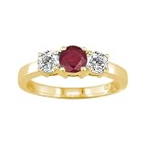 1/4 CT 3 Stone Ruby & Diamond Ring 14K Yellow Gold (Available In Sizes 5 - 10)