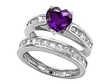 3.50 cttw 925 Sterling Silver genuine heart shape amethyst wedding set