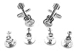 Silver Rock & Roll Guitar Tuxedo Cufflinks and Stud Set