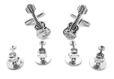 Silver Rock & Roll Guitar Tuxedo Cufflinks and Stud Set