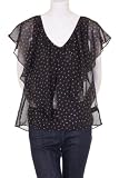 Forever 21 Small Red Roses Flowy Semi-Sheer Top Black