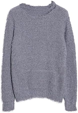 Feelwear Girl's Solid Mink Velvet O-neck Long Sleeve Coat Soft Sweater Knitwear Gray