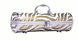 Gold White Zebra Wine Purse Tote with Cork Screw