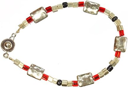 "You Light My Fire" Bright Red and Shiny Silvertone Bracelet, 7.5 Inches