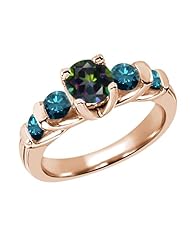 1.88 Ct Round Green Mystic Topaz Blue Diamond 14K Rose Gold Ring