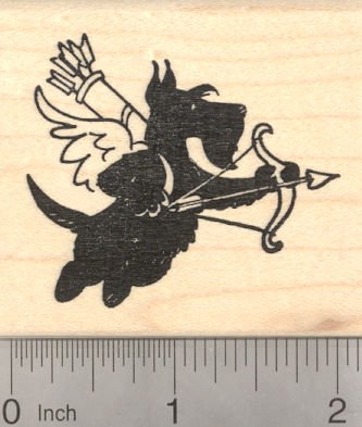 Valentine's Day Scottish Terrier Dog Cupid Rubber Stamp, Scottie