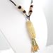 Yellow Jade Flower Pillar Necklace with Beaded, Braided Cord, #8941