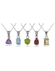 Sterling Silver Peridot, Garnet, Amethyst, Blue Topaz and Citrine Pendant Necklace Set, 18"