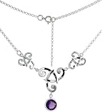 Sterling Silver 16" Celtic Necklace, w/ Bezel Set Brilliant Cut Natural Amethyst Stone