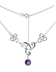 Sterling Silver Celtic Fish Trinity Triquetra Knot Necklace w/ Natural Amethyst, 16 inch long