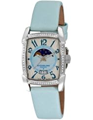 Stuhrling Original Womens 163SW.1115I8 Carnegie Uptown Swiss Quartz Moon Phase Date Blue Satin Strap Watch