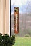 Ancient Graffiti Copper Thermometer with Brass Frog