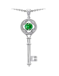 Candygem 14k Gold Key to My Heart Love Key Pendant with Simulated Round Eme...